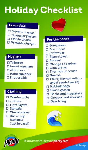 Holiday checklist - Printable infographic with green background and bullet-points